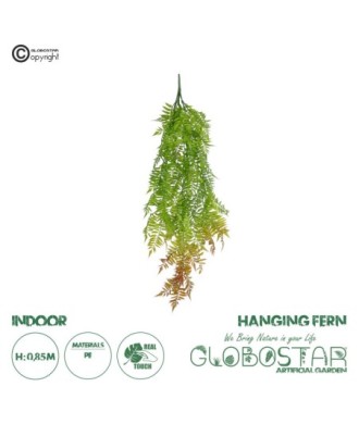 GloboStar® Artificial Garden HANGING FERN 20854 Τεχνητό Διακοσμητικό Κρεμαστό Φυτό Φτέρη Μ30 x Π14 x Υ85cm